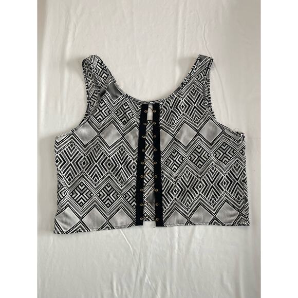 2B Bebe Geometric Crop Flowy Black White Gold Chain Top Size Large Y2K - Picture 5 of 9